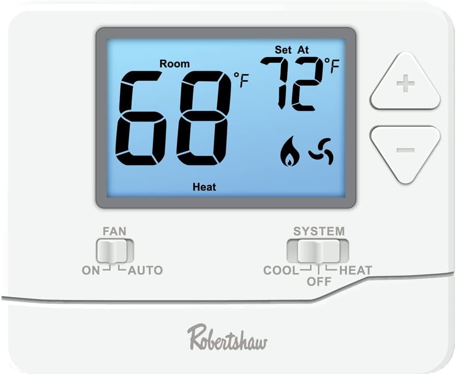 Robertshaw RS8110 Pro Series Non-Programmable Thermostat, White, 1 Heat / 1 Cool for Single-Stage Systems