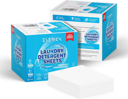 Laundry Detergent Sheets - Powerful Stain Removal Formula - Eco Friendly and Fragrance-Free - Dissolves Easily in Washer - Laundry Soap Sheets - 100 Sheets for up to 200 Loads