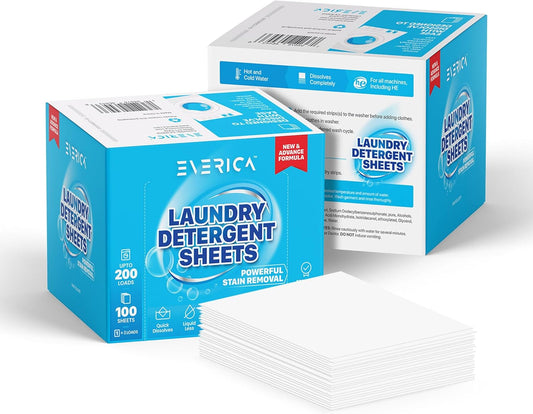 Laundry Detergent Sheets - Powerful Stain Removal Formula - Eco Friendly and Fragrance-Free - Dissolves Easily in Washer - Laundry Soap Sheets - 100 Sheets for up to 200 Loads