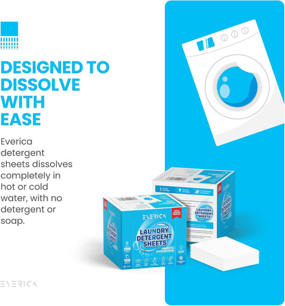 Laundry Detergent Sheets - Powerful Stain Removal Formula - Eco Friendly and Fragrance-Free - Dissolves Easily in Washer - Laundry Soap Sheets - 100 Sheets for up to 200 Loads