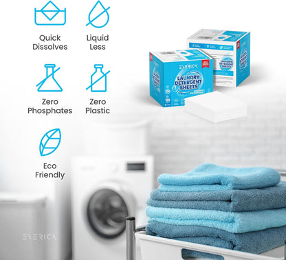 Laundry Detergent Sheets - Powerful Stain Removal Formula - Eco Friendly and Fragrance-Free - Dissolves Easily in Washer - Laundry Soap Sheets - 100 Sheets for up to 200 Loads