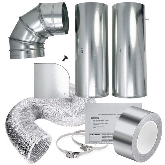 3911EZ9131X Side Vent Kit for LG and GE Dryer, 4 inch x 8 feet Flexible Aluminum Duct Hose, 2 Stainless Steel Clamps, 3.9mil Aluminum Tape, 2 inch x 65 feet Insulation Duct Tape