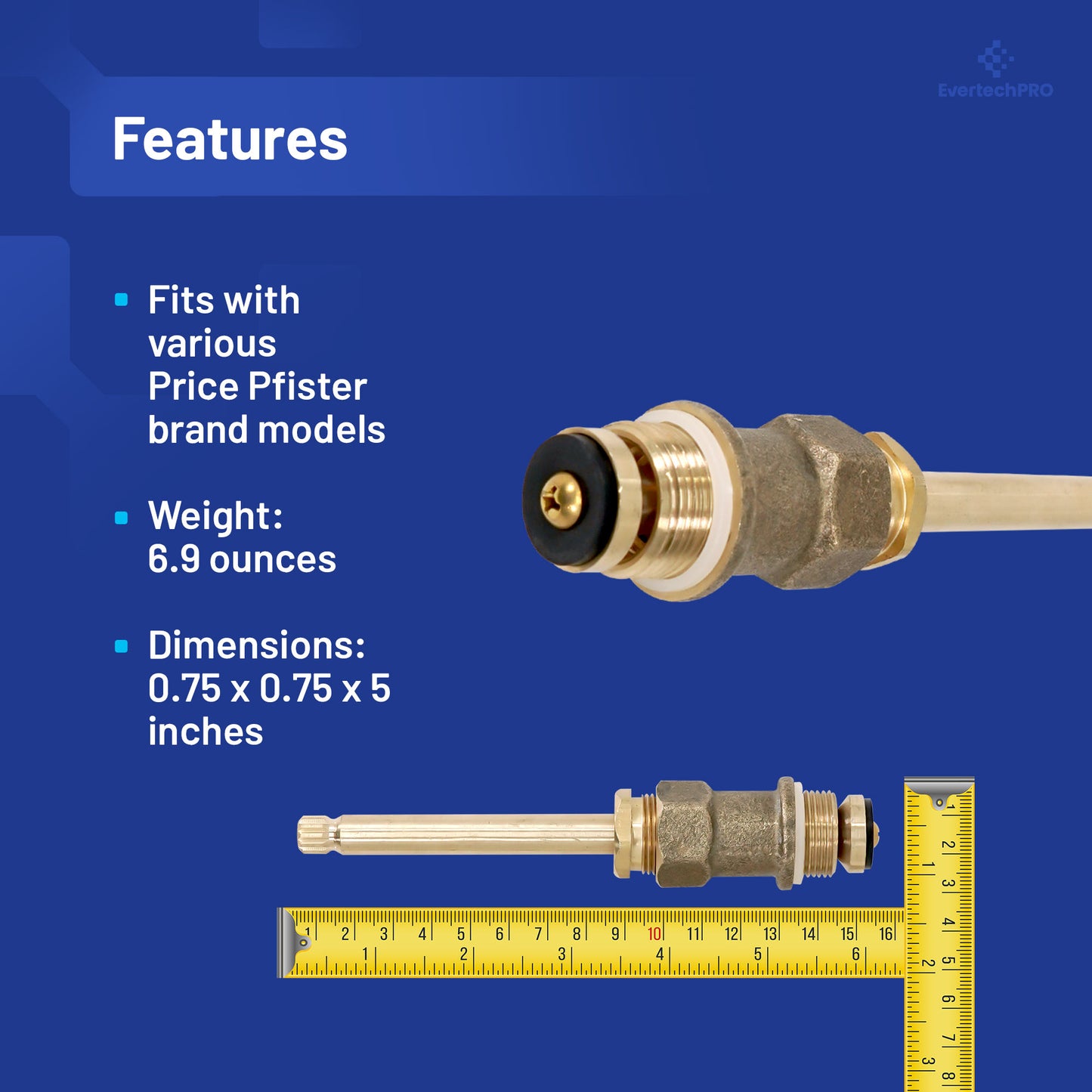 EvertechPRO Tub and Shower Stem Diverter for Pfister, 5-1/2 Inch Height