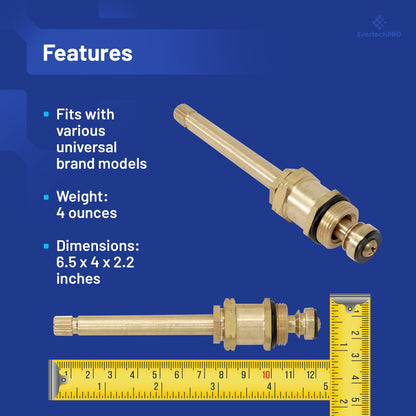 EveretchPRO Shower Stem for Sayco and Danco, 4 9/16" Hot/Cold, 15884B 9B-3H Right and Left Hand, Metal, Brass