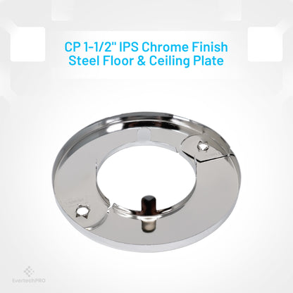 PLB23013112IPS EvertechPRO Floor and Ceiling Cover Plate Chrome-Plated Steel Escutcheon Plate - 1-1/2 inch IPS Universal Fit, Durable Plumbing Cover Plates, Easy Installation Pipe Flange