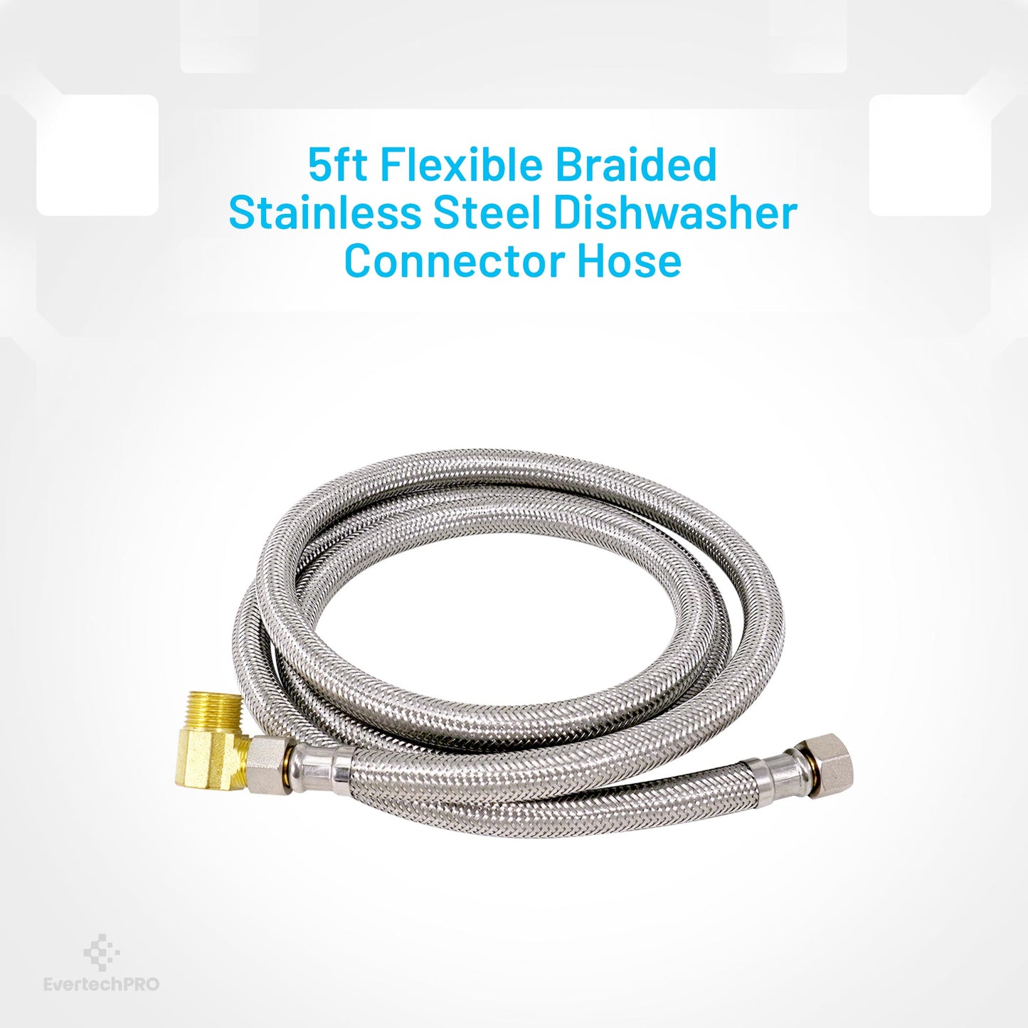 PLB811M60 EvertechPRO Stainless Steel Braided Toilet Water Supply Line - F 3/8 C x F 3/8 C with Elbow x 60 Inch, Universal Fit Faucet Supply Lines, No Leakage, Easy Installation, Flexible Toilet Water Line