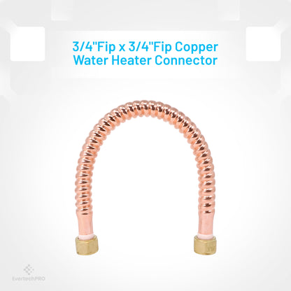 PLB815518 EvertechPRO 3/4 FIP x 3/4 FIP x 18 Inch Copper Water Heater Hose - Durable, Flexible, and Universal Fit Water Softener Hose - Easy Installation Corrugated Water Heater Dip Tube Replacement