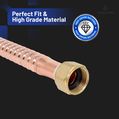 PLB815518 EvertechPRO 3/4 FIP x 3/4 FIP x 18 Inch Copper Water Heater Hose - Durable, Flexible, and Universal Fit Water Softener Hose - Easy Installation Corrugated Water Heater Dip Tube Replacement