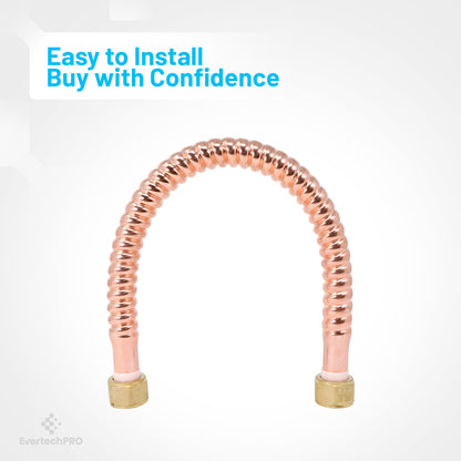 PLB815518 EvertechPRO 3/4 FIP x 3/4 FIP x 18 Inch Copper Water Heater Hose - Durable, Flexible, and Universal Fit Water Softener Hose - Easy Installation Corrugated Water Heater Dip Tube Replacement