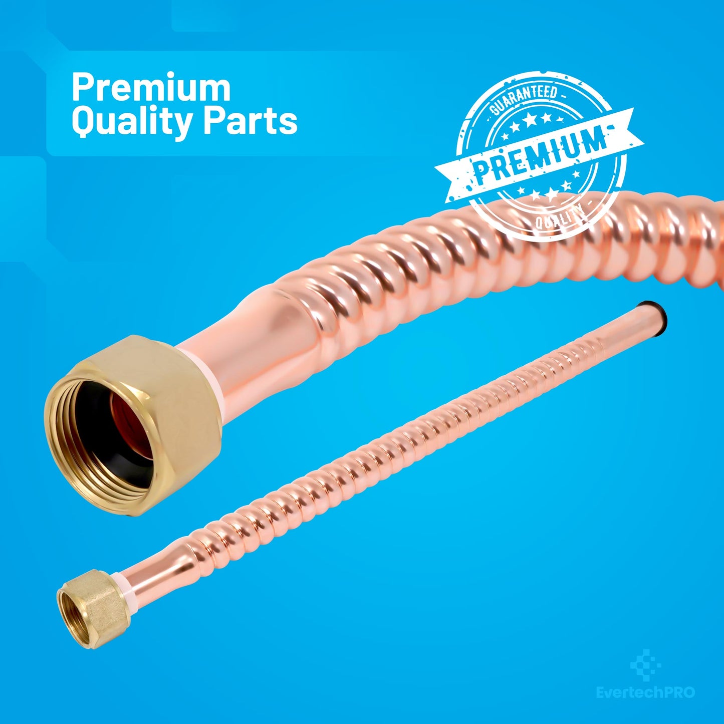 PLB815618 EvertechPRO Durable Corrugated Copper Water Heater Hose, Water Softener Hose, 3/4 FIP x 3/4 F x 18 inch, Universal Fit Water Pipe Connector with Easy Installation, 18 inch Length, Flexible