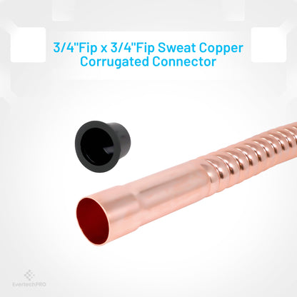 PLB815618 EvertechPRO Durable Corrugated Copper Water Heater Hose, Water Softener Hose, 3/4 FIP x 3/4 F x 18 inch, Universal Fit Water Pipe Connector with Easy Installation, 18 inch Length, Flexible