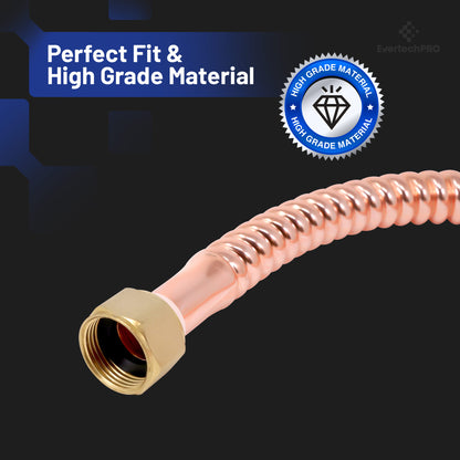 PLB815618 EvertechPRO Durable Corrugated Copper Water Heater Hose, Water Softener Hose, 3/4 FIP x 3/4 F x 18 inch, Universal Fit Water Pipe Connector with Easy Installation, 18 inch Length, Flexible