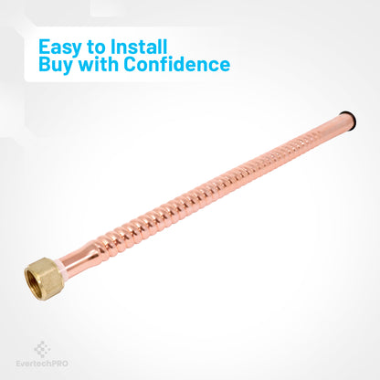 PLB815618 EvertechPRO Durable Corrugated Copper Water Heater Hose, Water Softener Hose, 3/4 FIP x 3/4 F x 18 inch, Universal Fit Water Pipe Connector with Easy Installation, 18 inch Length, Flexible