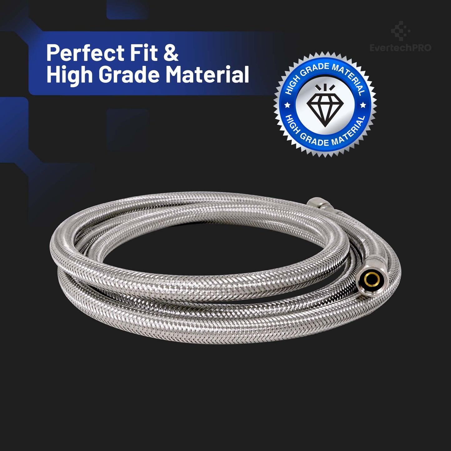 PLB818860 EvertechPRO Refrigerator Water Line Kit - F 1/4 C x F 1/4 C x 60 Inch Stainless Steel Braided Fridge Water Line - Universal Fit, High-Quality, Durable, Burst Proof, No Water Leakage