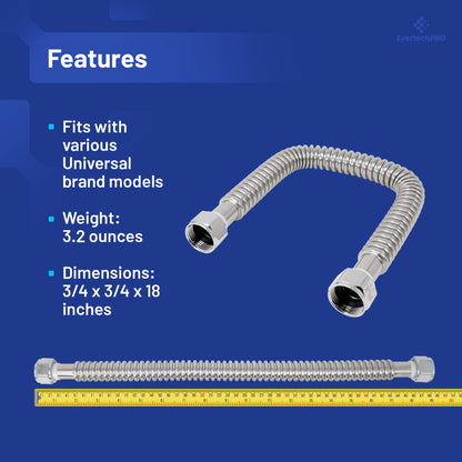 PLB86551800 EvertechPRO Water Heater Hose, 3/4 FIP x 3/4 FIP, 18 Inch Length, Water Softener Hose, Corrugated Design, Flexible and Durable Water Pipe Connector, Universal Fit, Easy Installation