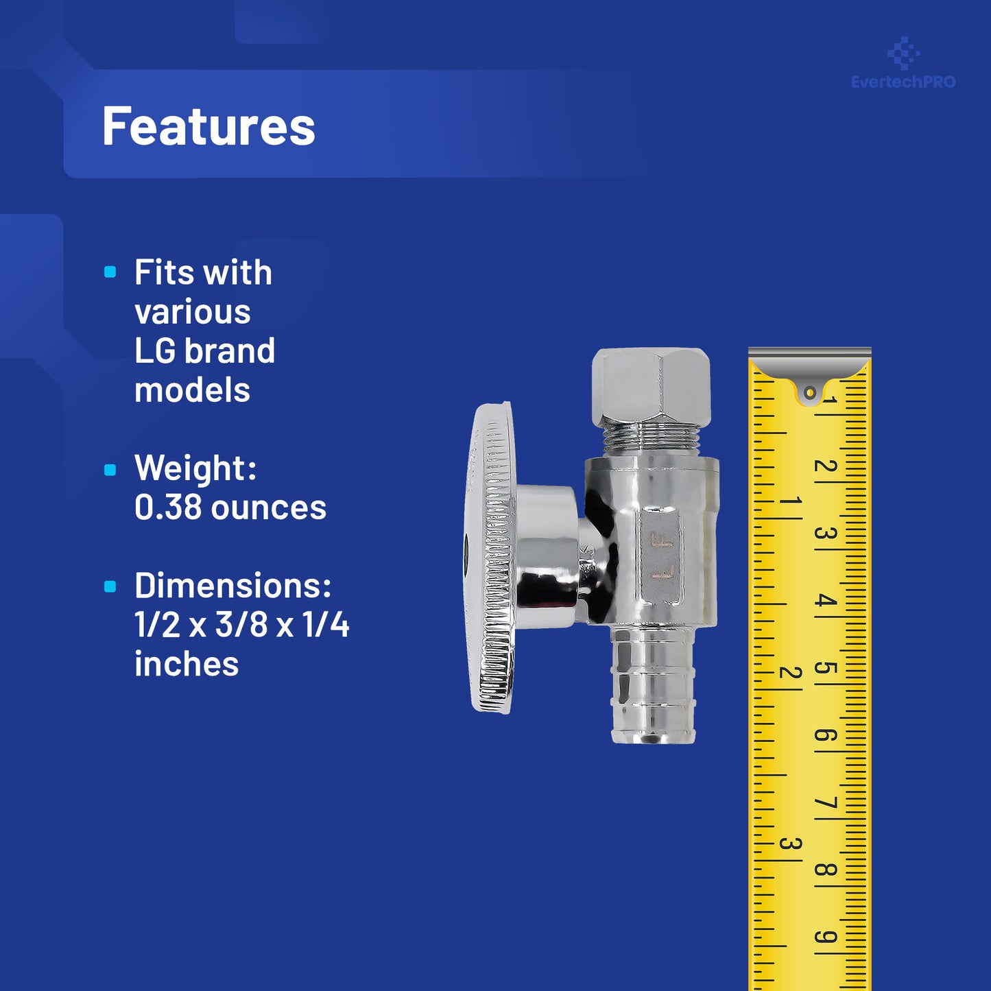 PLB9103 EvertechPRO 1/2 PEX Shut Off Valve x 3/8 OD Straight Stop, Chrome Plated Premium Material, Easy to Install - PEX Fittings, Featuring 1/4 Turn Straight Stop Valve