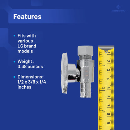 PLB9103 EvertechPRO 1/2 PEX Shut Off Valve x 3/8 OD Straight Stop, Chrome Plated Premium Material, Easy to Install - PEX Fittings, Featuring 1/4 Turn Straight Stop Valve