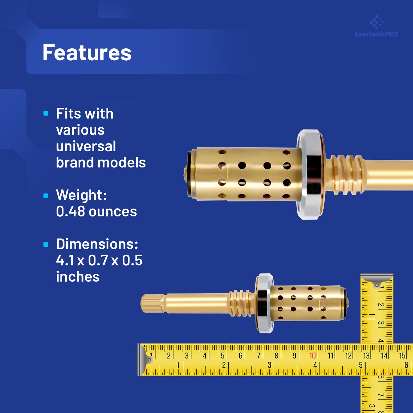 EvertechPRO TA-10 Spindle Brass Component, 4-1/4" Length, For Symmons Temptrol Shower Mixing Valves