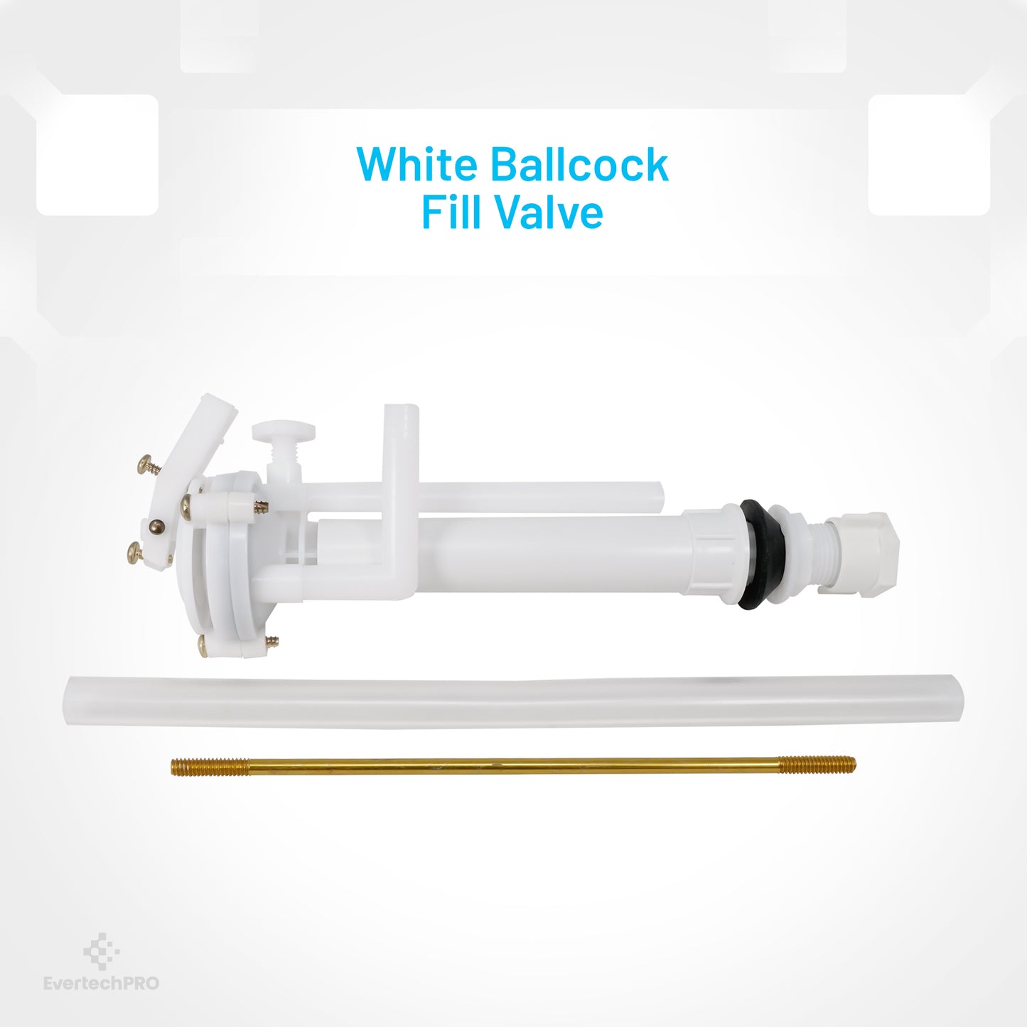 PLBD94005 EvertechPRO Anti-Siphon Ballcock Valve For Toilet, Durable Universal Fit Toilet Parts Inside Tank Kit, Easy Installation, Toilet Repair Kit Inside Tank with Aluminum Float Rod and Tube