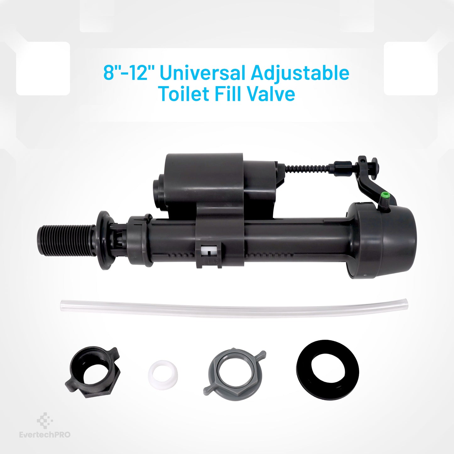 PLBD94010 EvertechPRO Universal Toilet Fill Valve Replacement Kit, 8-12 Inch Adjustable Fill Valve Toilet Valve Replacement Kit, High-Quality, Easy Installation Fill Valve