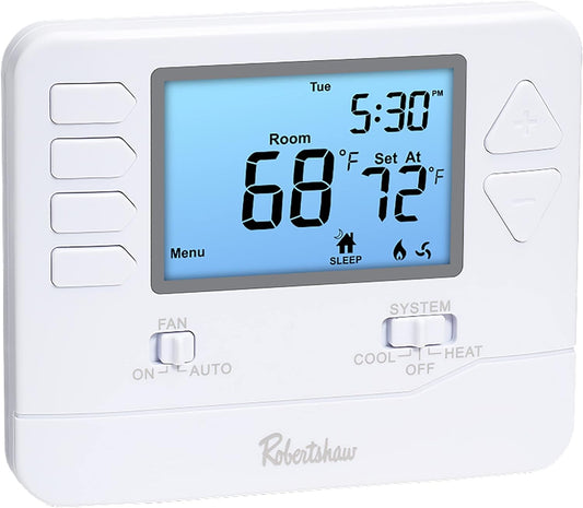 Robertshaw RS9110 Pro Series 5-1-1 Programmable Thermostat, White, 1 Heat / 1 Cool for Single-Stage Systems