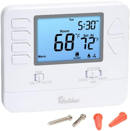 Robertshaw RS9110 Pro Series 5-1-1 Programmable Thermostat, White, 1 Heat / 1 Cool for Single-Stage Systems