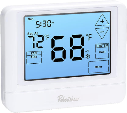 Robertshaw RS9110T Pro Series 5-1-1 Programmable Touchscreen Thermostat, Single-Stage, 1 Heat, 1Cool White