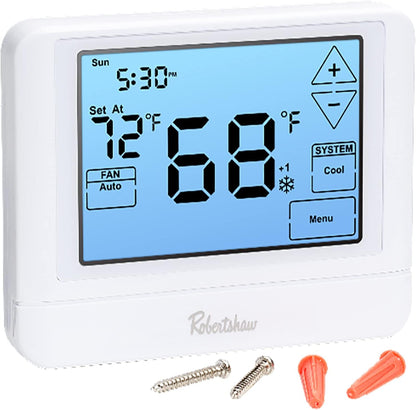 Robertshaw RS9110T Pro Series 5-1-1 Programmable Touchscreen Thermostat, Single-Stage, 1 Heat, 1Cool White