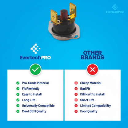 EvertechPRO SRL250 Thermostat Manual Reset Rollout Limit Switch, 250 Degree F Cut Out Temperature, Vertical 1/4" Terminal