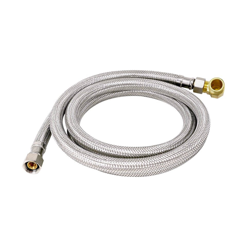 PLB811M60 EvertechPRO Stainless Steel Braided Toilet Water Supply Line - F 3/8 C x F 3/8 C with Elbow x 60 Inch, Universal Fit Faucet Supply Lines, No Leakage, Easy Installation, Flexible Toilet Water Line