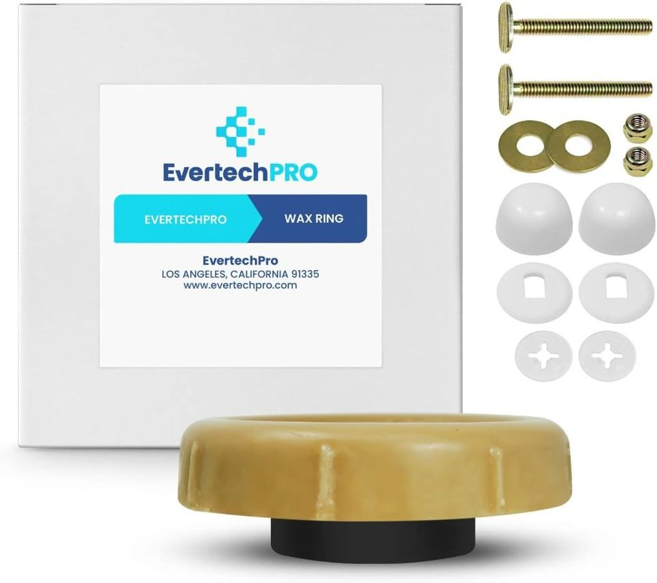 EvertechPRO Universal Extra Thick Toilet Wax Ring Replacement Kit for Floor Outlet Toilet Bowl with Black Rubber Flange Funnel Water Tight Seal Gasket Accommodates 3 Inch and 4 Inch Waste Lines