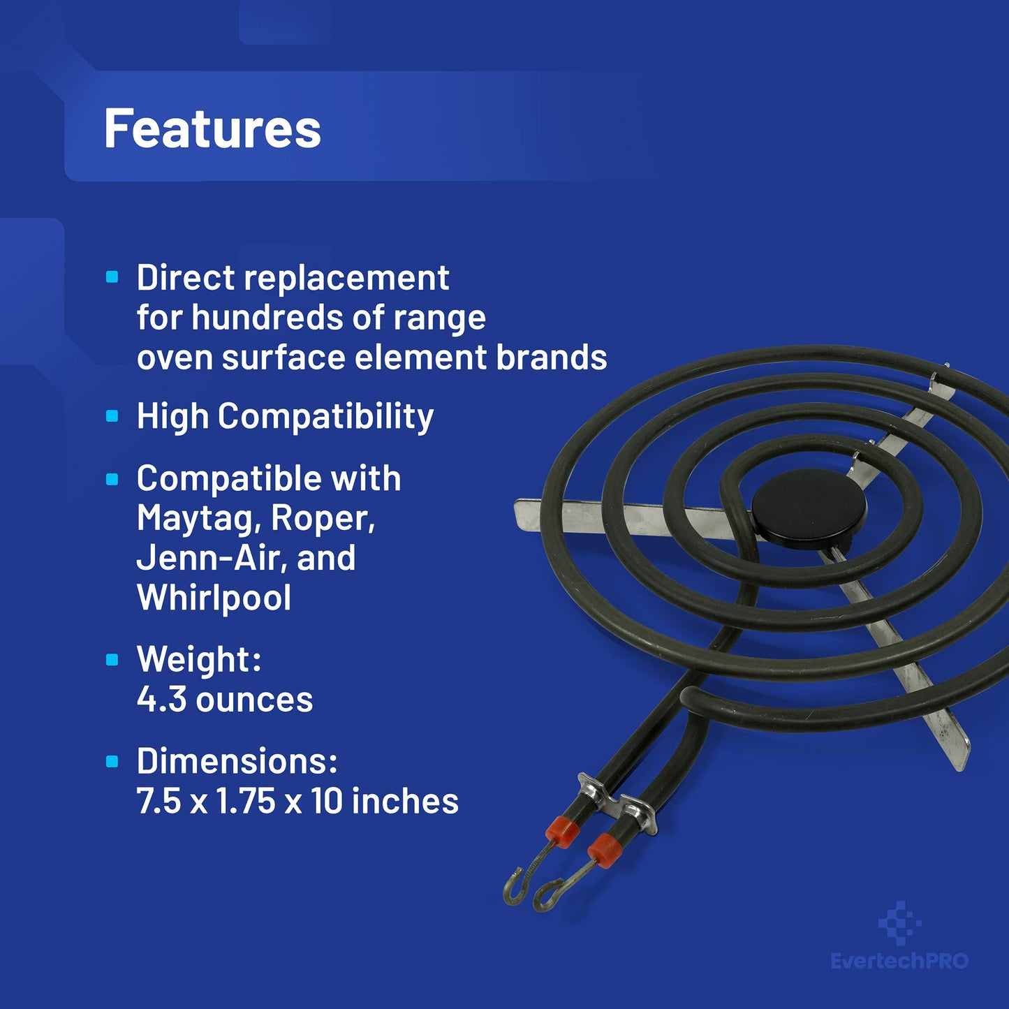 EvertechPRO SP21YA 8 Inch Surface Burner Element Replacement for GE Range WB30X253 WB30T10071 WB30K10006 WB30T10028