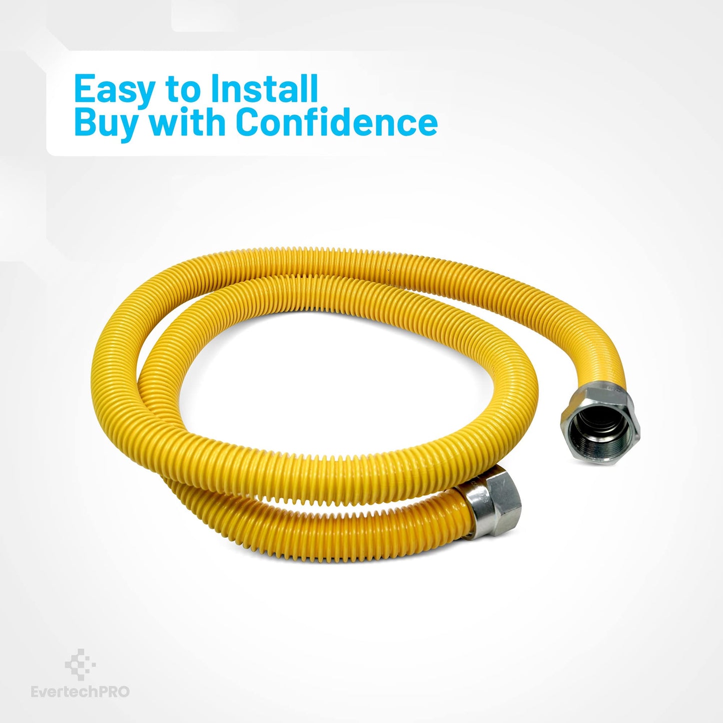 EvertechPRO 583434MM48C 4ft Gas Connector - Flexible Gas Line with 1/2 in. MIP x 1/2 in. MIP x 48 in. and 5/8 in. O.D. Fittings Corrugated Stainless Steel Natural Gas Hose and Yellow Coated