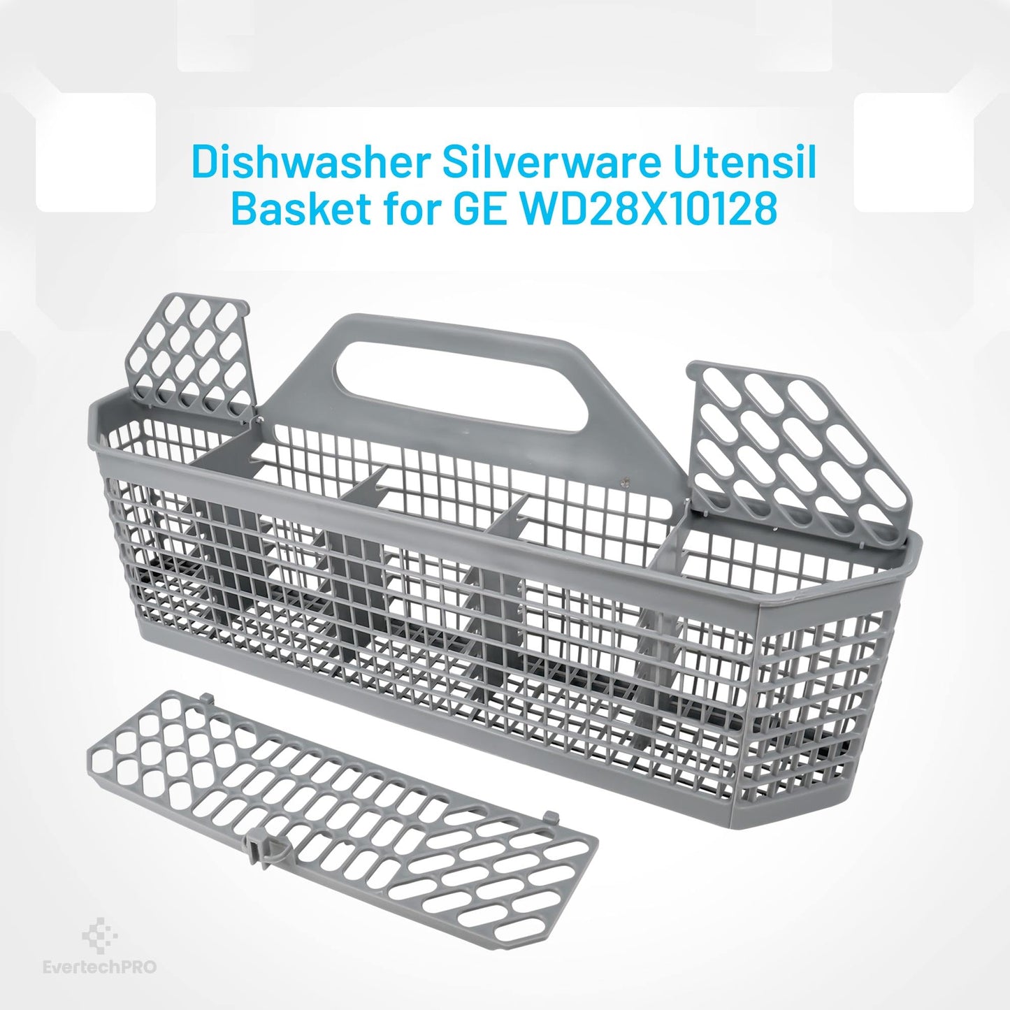 EvertechPRO WD28X10128 Dishwasher Silverware Basket Replacement, Durable Dishwasher Basket with Flaps Open Design, High Quality Dishwasher Utensil Basket Compatible with GE and fits Kenmore dishwasher