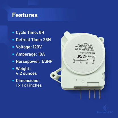 EvertechPRO WR9X502 Defrost Timer Replacement for GE Refrigerator 310900 AH310869 CC310 EA310869