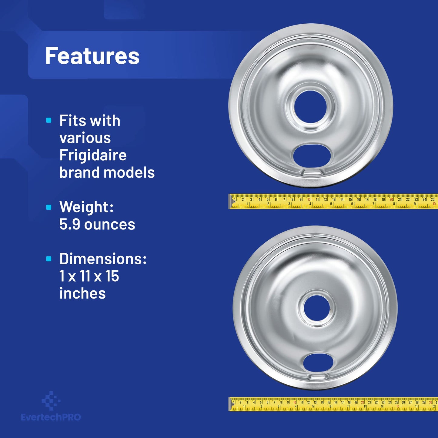 EvertechPRO 4 Pack Stove Drip Pans for Electric Stove Top - 2 Small 6 Inch and 2 Big 8 Inch, Fits Frigidaire and Kenmore - 316048413, 316048414, Durable, Universal, All-in-One, Silver, Chrome Plated