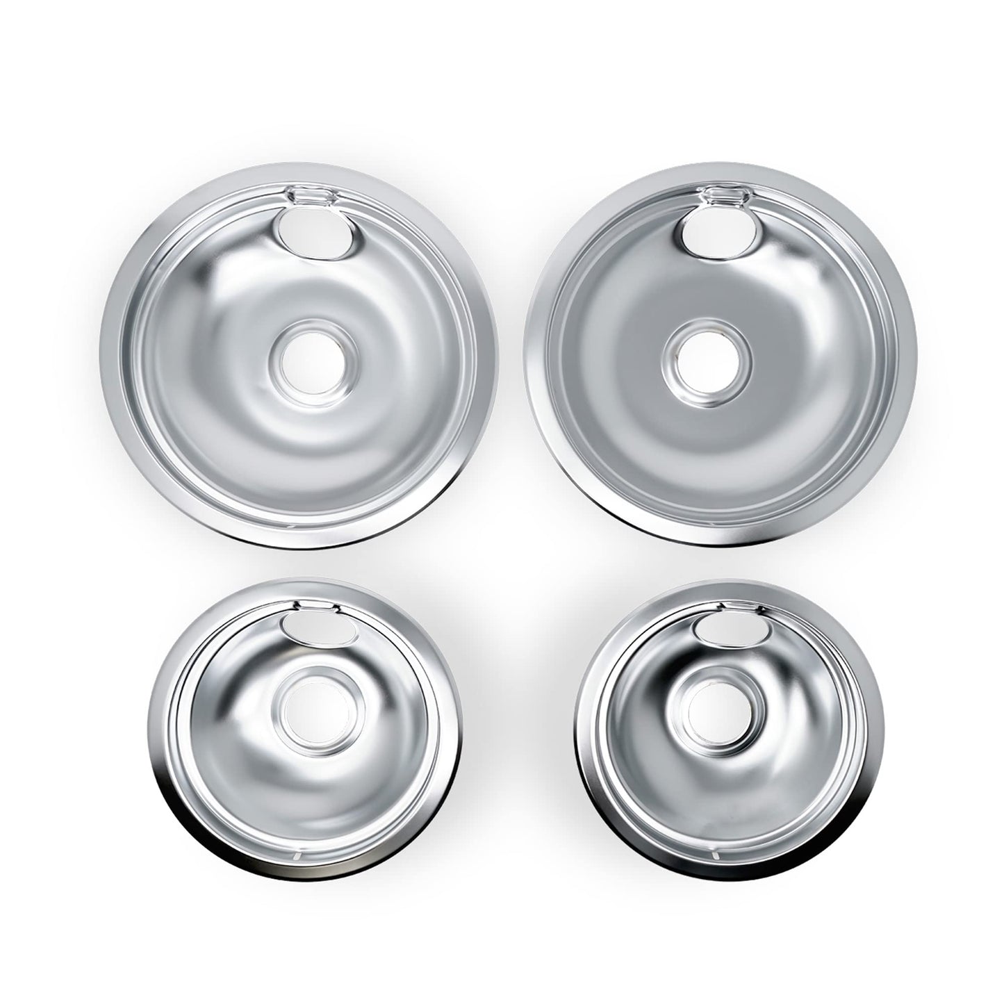 EvertechPRO 4 Pack Stove Drip Pans for Electric Stove Top - 2 Small 6 Inch and 2 Big 8 Inch, Fits Frigidaire and Kenmore - 316048413, 316048414, Durable, Universal, All-in-One, Silver, Chrome Plated