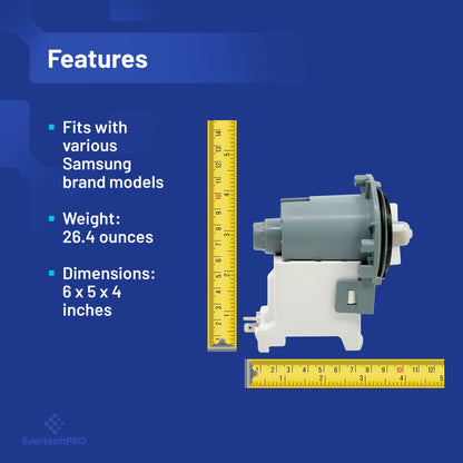 EvertechPRO DC31-00187A AC Motor Pump Replacement for Samsung Washer DC31-00178A DC31-00178D 4958525 PS12742622
