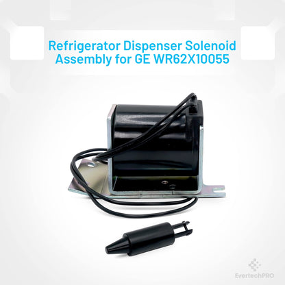 EvertechPRO for GE Refrigerator Ice Dispenser Parts - WR62X10055 Durable Ice Dispenser Solenoid - Compatible with GE WR62X10020 203C6017G001 - Refrigerator Solenoid fits GE WR62X10055