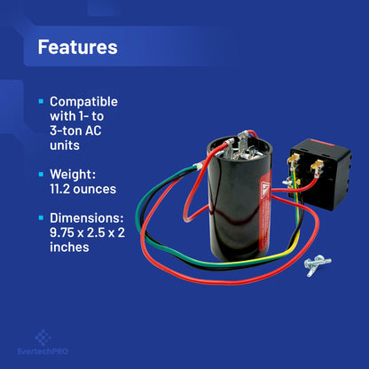 EvertechPRO 5-2-1 208/240VAC 88-108uF Compressor Saver Hard Start Capacitor Relay kit for 1 to 3 Ton Units Replacement for AC Air Conditioner