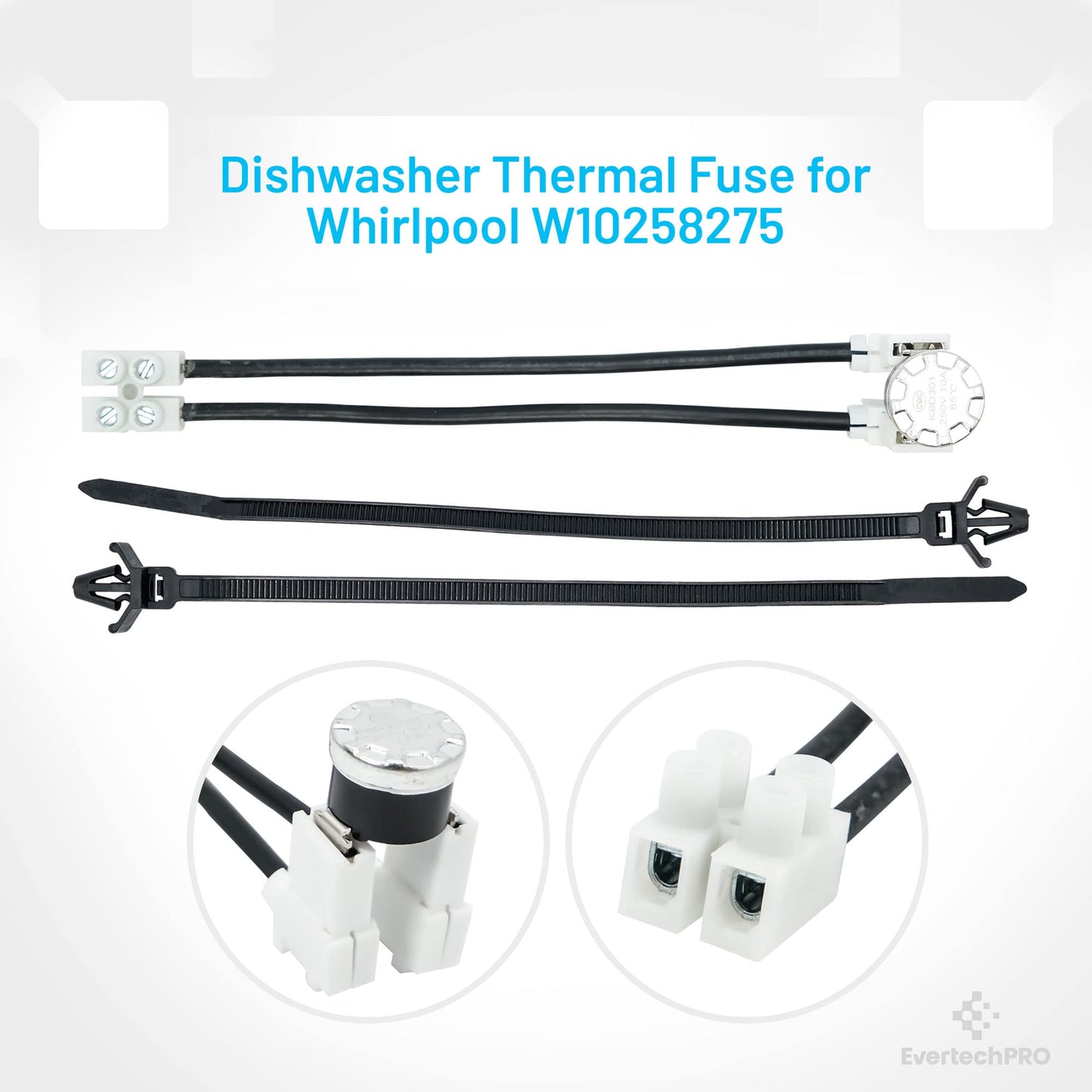 EvertechPRO Dishwasher Thermal Fuse Replacement for Whirlpool W10258275 661663 1549751 AH2360984 EA2360984