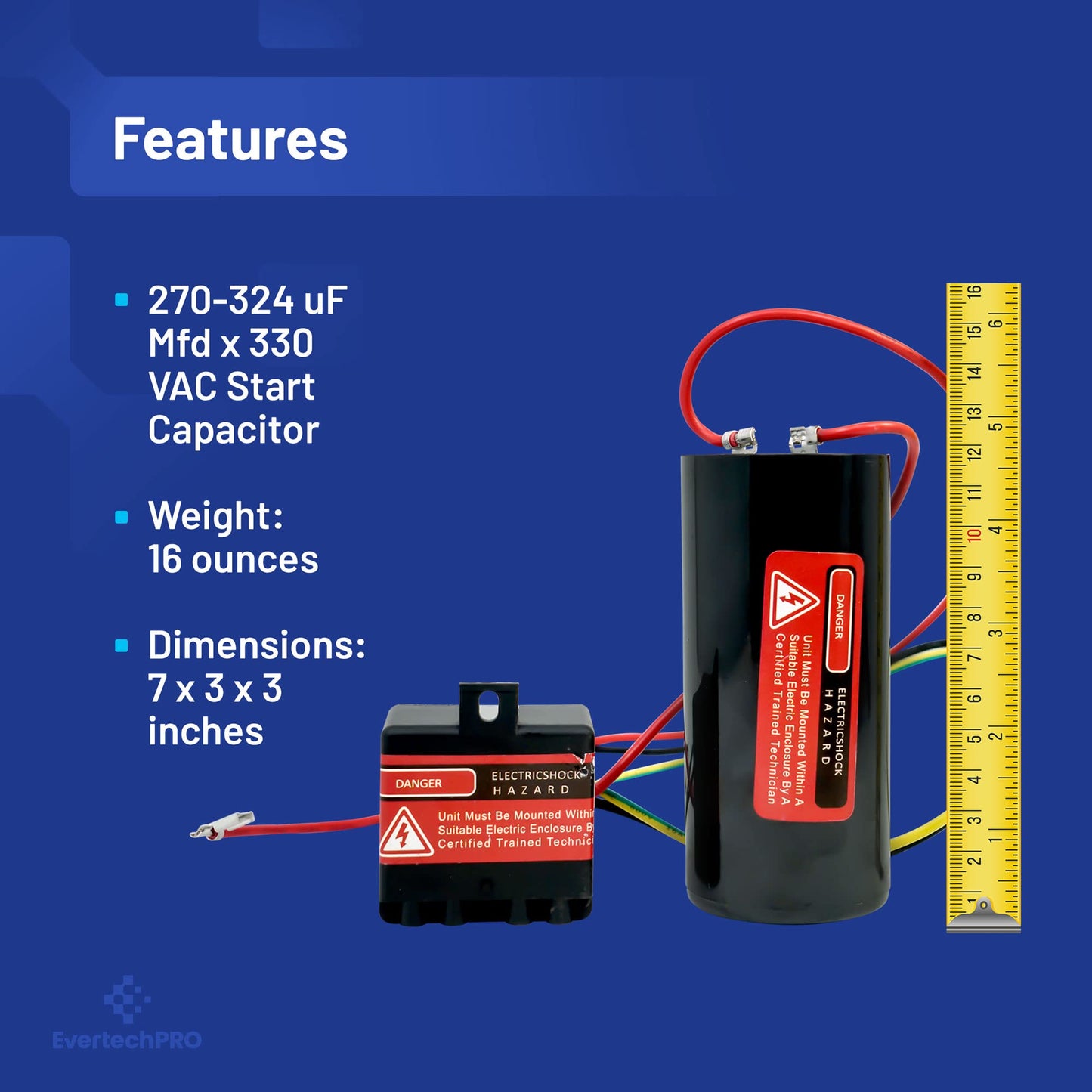 EVERTECHPRO 5-2-1 208/240VAC 270-324uF Compressor Saver Hard Start Capacitor Relay kit for 4 to 5 Ton Units Replacement for AC Air Conditioner