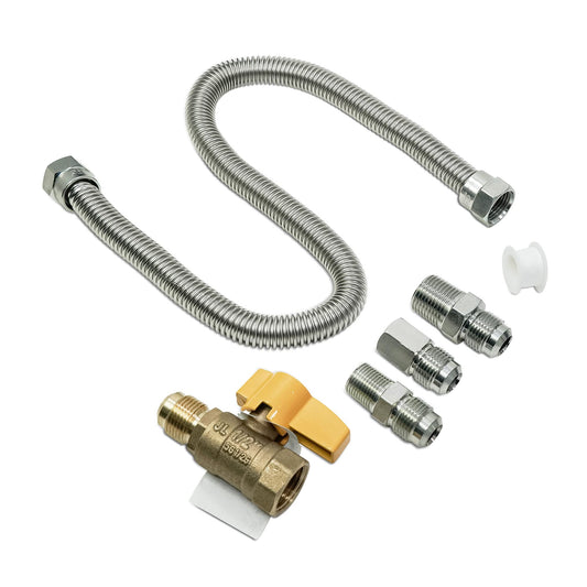 EvertechPRO 1212MMKIT 22” Flexible Natural Gas Hose Kit with 1/2" Male Flare x 1/2" Male Pipe 1/2" Male Flare x 3/8" Male Pipe 1/2" Male Flare x 3/8" Female Pipe Propane Hose Heater Hose Connectors