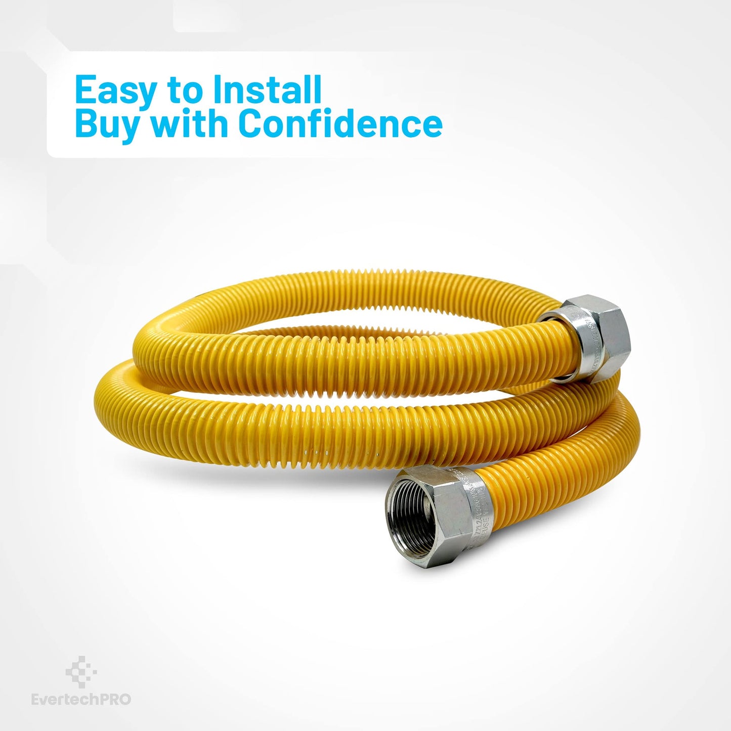 EvertechPRO 581212MF48C 4ft/48" Flexible Yellow Coated Natura Gas Line 5/8" OD X M1/2" X F1/2" with Additional M3/4" Fitting Stainless Steel Hose Connector Kit for Gas Fireplace Stove Water Heater