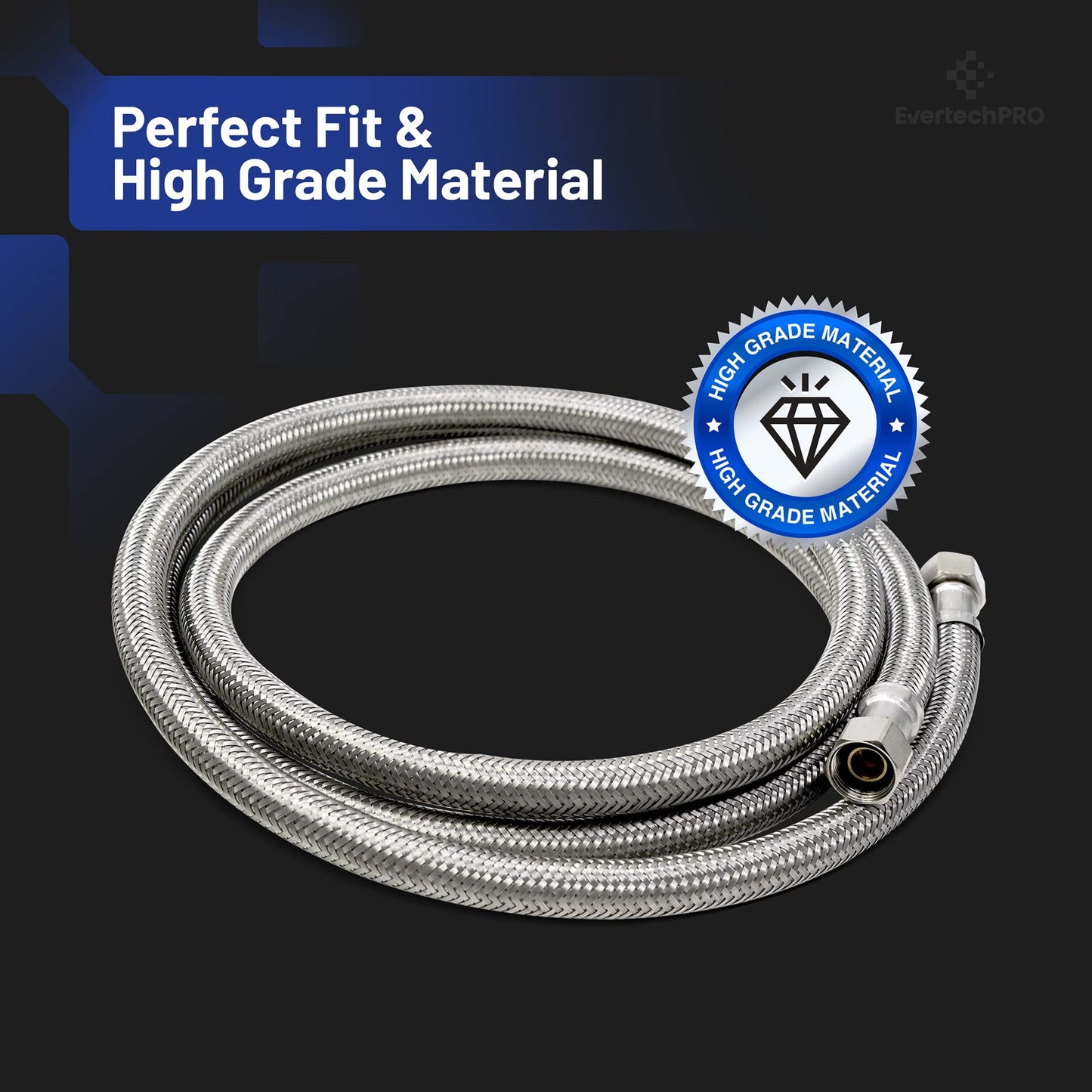 EvertechPRO PM28X329 Dishwasher Installation Kit Dishwasher Hose Kit with 6ft 3-Wire Power Cord Strain Relief and 6’ Stainless Steel Connector Hose Universally Compatible 3/8" Compression Connections